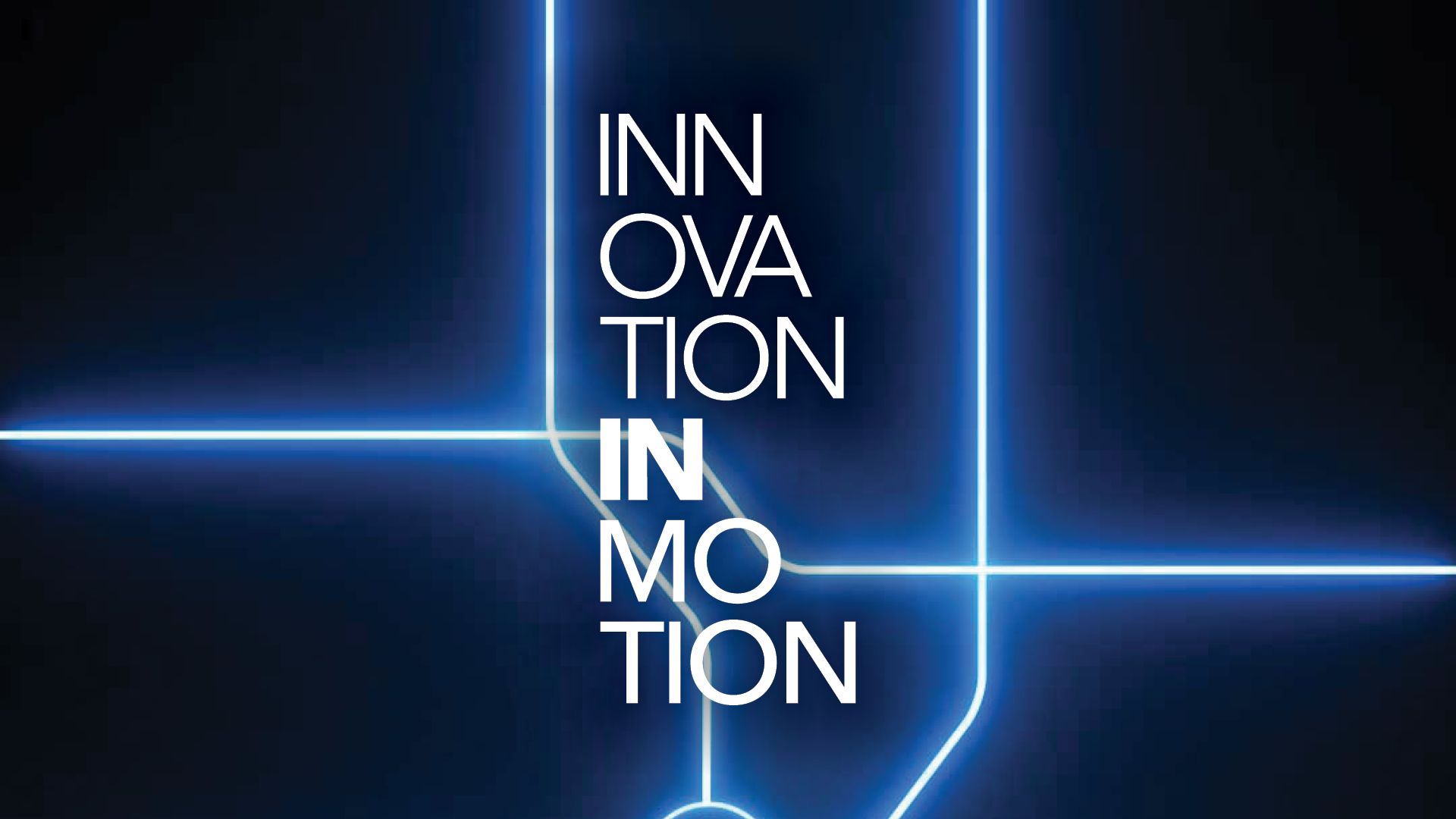  Card  com a identidade visual da exposição Innovation in Motion