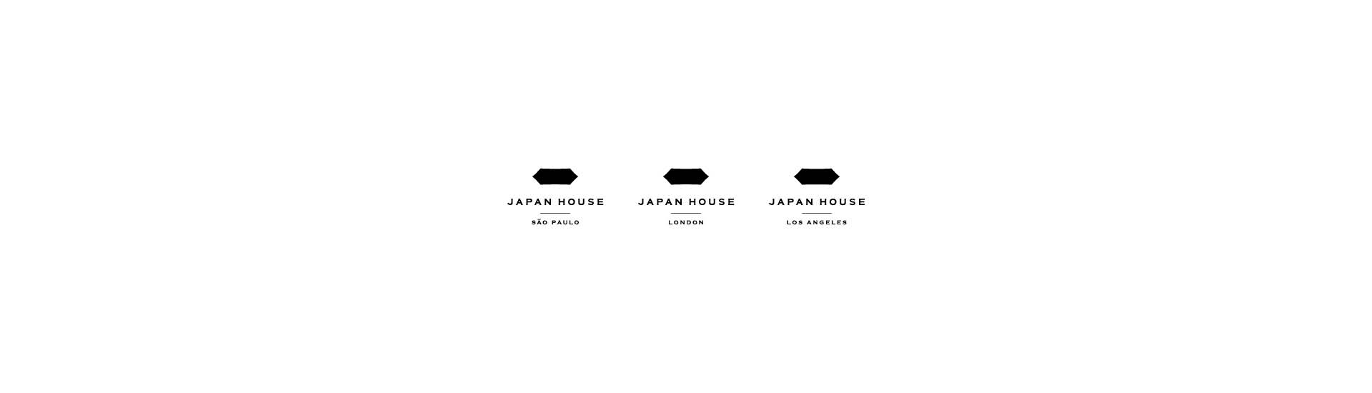 Logos Japan House São Paulo, Japan House London e Japan House Los Angeles, da esquerda para a direita