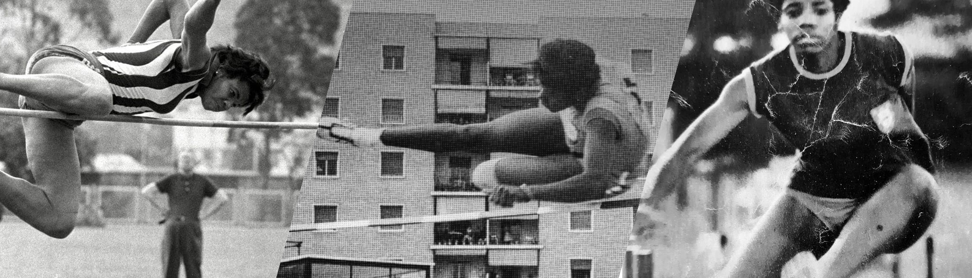 Três fotos em preto e branco da atleta Aida dos Santos.