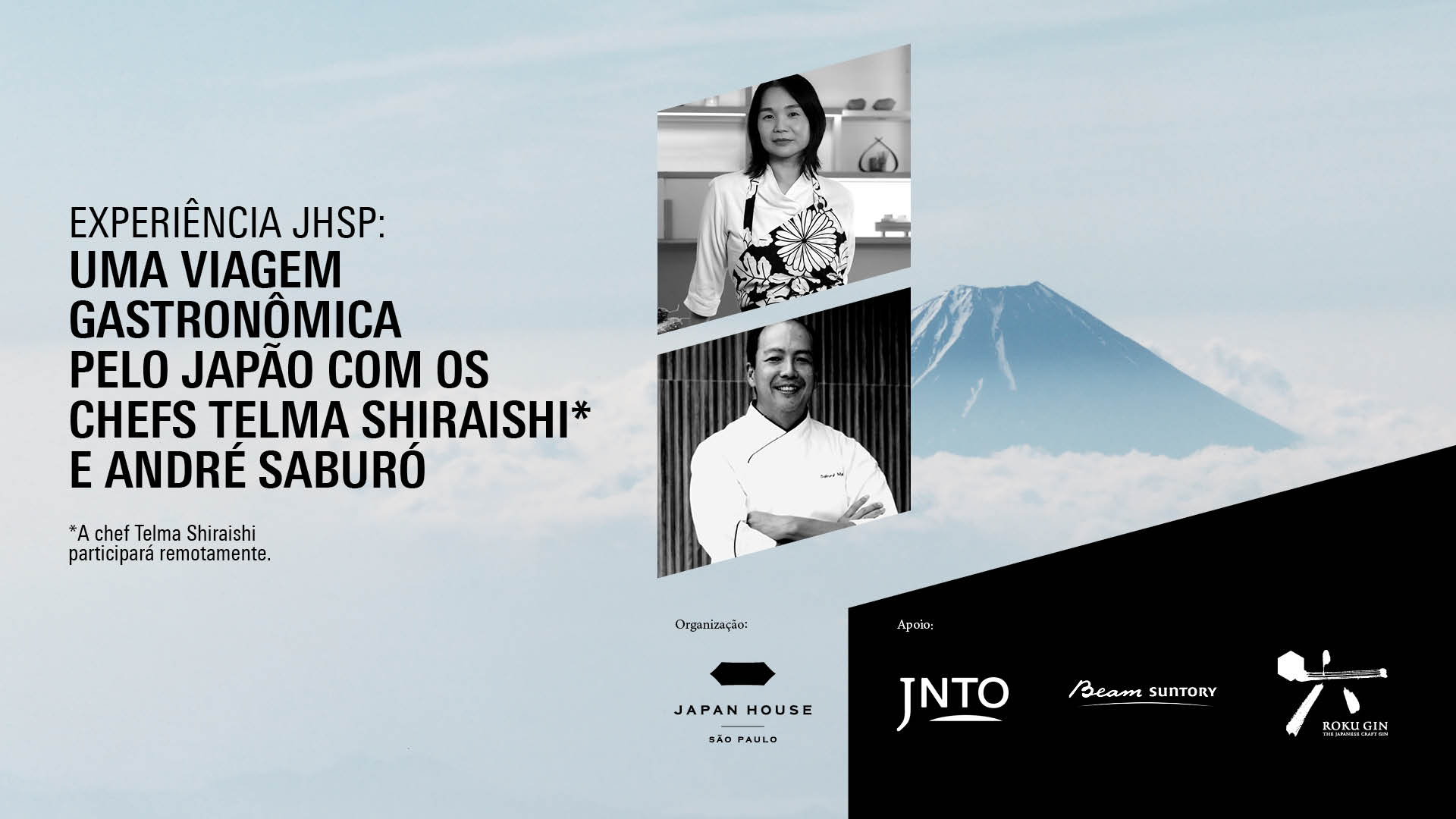 Banner informativo. Experiência JHSP: uma viagem gastronômica pelo Japão com os chefs Telma Shiraishi e André Saburó
