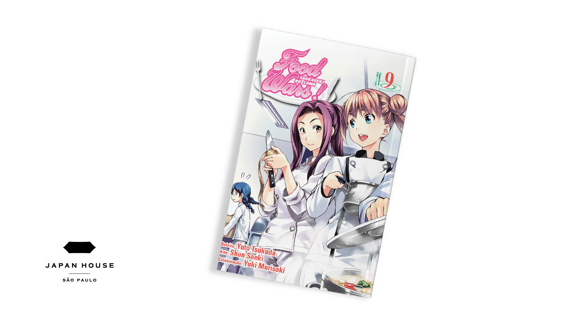 Capa do mangá ‘Food Wars!’, de Yuuto Tsukuda, Yuki Morisaki e Shun Saeki em fundo branco